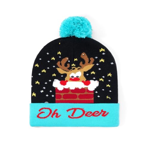 Christmas Hat 2 Pack Light Up Knitted Beanie Hat Xmas Santa Holiday Cap LED Lights - color: Red+blue