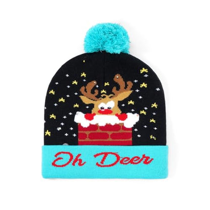 Christmas Hat 2 Pack Light Up Knitted Beanie Hat Xmas Santa Holiday Cap LED Lights - color: Red+blue
