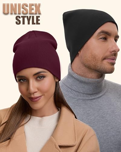 100% Cotton Beanie Hat for Men Women Cuffless Warm Winter Hats - color: 1pcs-wine Red