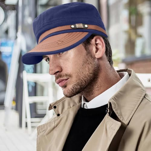 Flat Top Cap for Men Soft Cotton Adjustable Military - color: Dark Blue
