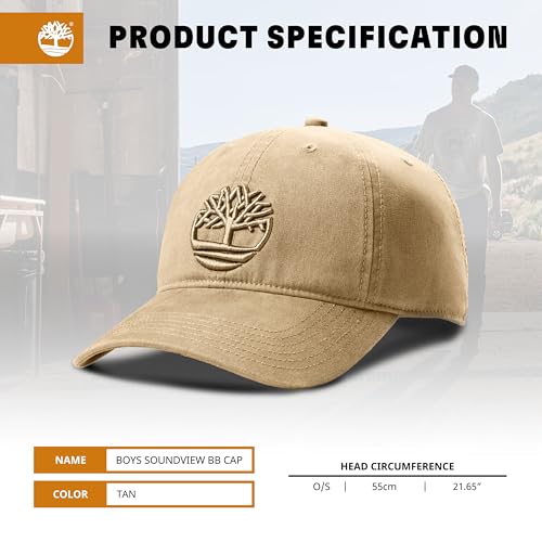 Timberland Soundview Baseball Cap for Boys 7-14, Cotton Canvas, Adjustable, Lightweight & Durable, One Size - color: Tan