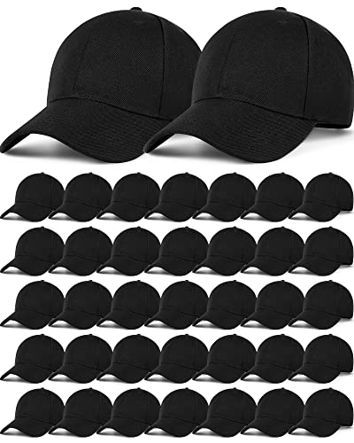 Foaincore 36 Pack Blank Baseball Cap Bulk Adjustable Back Strap Sublimation Hats Plain Unisex Trucker Hat for Men Women - color: Black