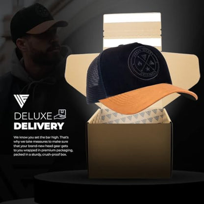 Urban Effort Trucker Hat for Men & Women, Mesh Back Baseball Cap, 5 Panel - color: Black + Brown, style: Mesh Back
