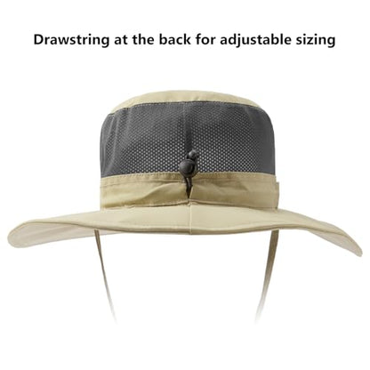 BASSDASH UPF 50+ Fishing Sun Hat Water Resistant Unisex Wide Brim Bucket Boonie Hat for Hiking Camping Safari FH15 - color: Khaki, size: Medium
