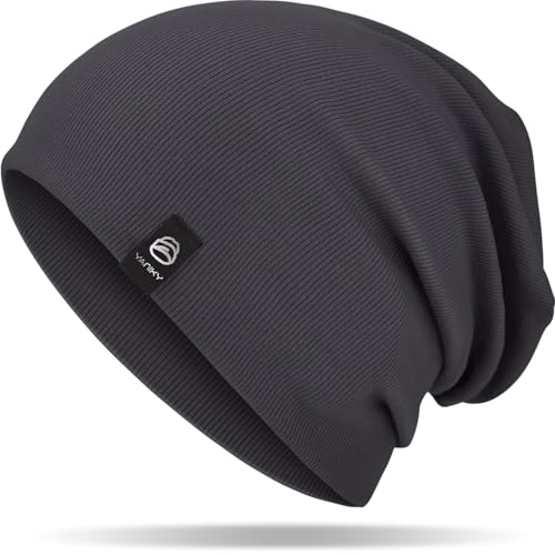 YANIKY Slouchy Beanie for Women, Mens Soft Cotton Beanie Hat, Double Layer Windproof Skull Cap for All Seasons - color: Dark Grey