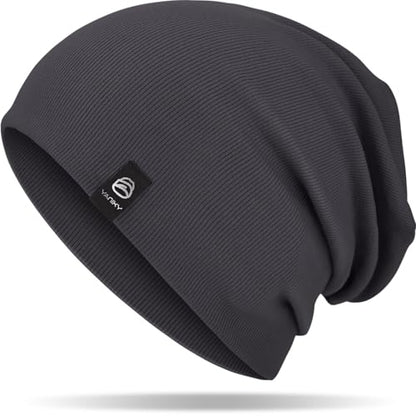 YANIKY Slouchy Beanie for Women, Mens Soft Cotton Beanie Hat, Double Layer Windproof Skull Cap for All Seasons - color: Dark Grey