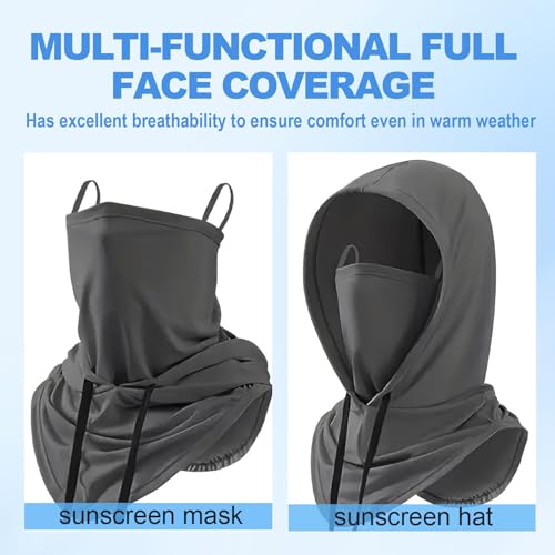 2 Pack Balaclavas Mask Full Head Sun UV Protection Hood Breathable for Men Women Cooling Summer Outdoors Cycling Motorcycle(Black and Light Gray), Large