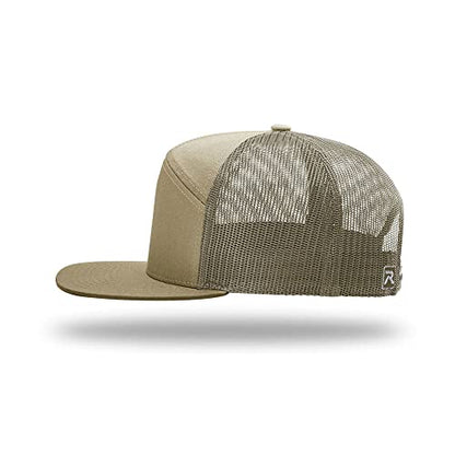 Richardson 168 Hi-Pro 7 Panel Adjustable Snapback Trucker Mesh Back Cap - color: Pale Khaki/Loden