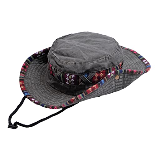 Bucket Hat for Men and Women, Wide Brim Floral Adjustable UV Protection Fishing Washed Sun Hats, Cowboy Hat - color: Army Green