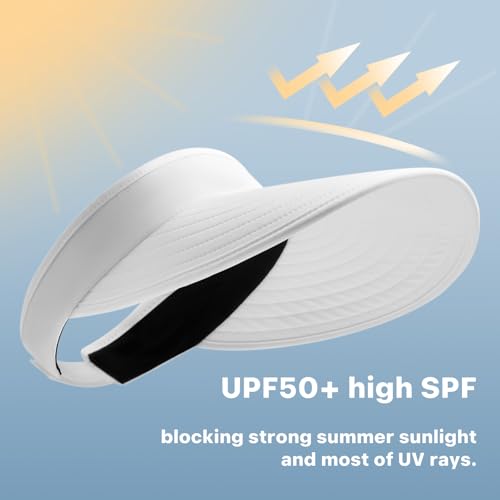 WANDER Sun Visor Hat Wide Brim Packable Large Beach Cap for Women - color: White