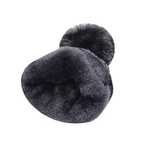 Women Sparkly Sequins Knitted Beanie Hat Warm Winter Skull Cap with Faux Fur Pom Pom - color: Black