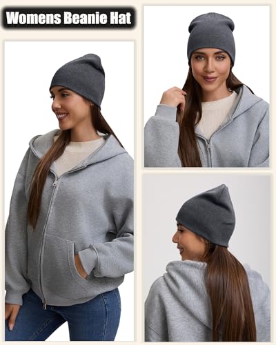 100% Cotton Beanie Hat for Men Women Cuffless Warm Winter Hats - color: 2pcs (Black+dark Gray)