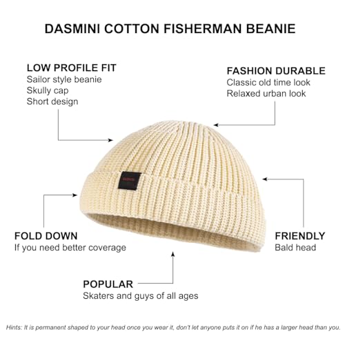 Fisherman Beanie Hats for Men Women,Knit Trawler Skull Cap,Watch Cap,Spring Fall Winter Warm Short Hats - color: (Cotton)-buttercream-m