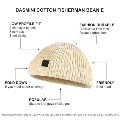 Fisherman Beanie Hats for Men Women,Knit Trawler Skull Cap,Watch Cap,Spring Fall Winter Warm Short Hats - color: (Cotton)-buttercream-m
