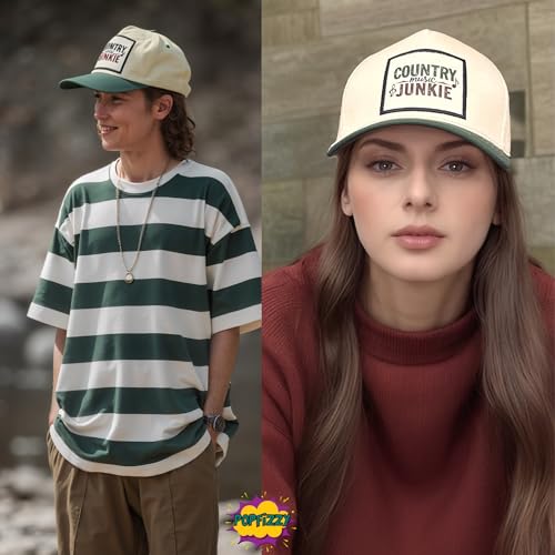 Popfizzy Funny Hats for Men and Women, Fun Adult Baseball Cap, Funny Birthday Gifts for Women and Men, Cool Dad Hat Gift Idea - color: Country Music Junkie (Green)
