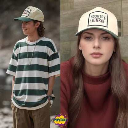 Popfizzy Funny Hats for Men and Women, Fun Adult Baseball Cap, Funny Birthday Gifts for Women and Men, Cool Dad Hat Gift Idea - color: Country Music Junkie (Green)