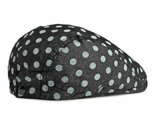 QHFHULV Newsboy Cap for Men Cotton Flat Gatsby Ivy Golf Cabbie Driving Hat - color: Black White Dot