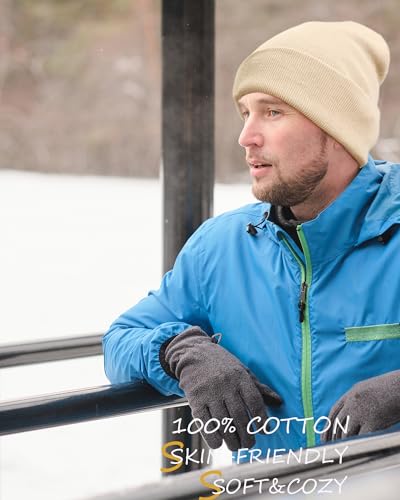 100% Cotton Beanie Lengthen Cuffed Beanies Knit Winter Hats Unisex - color: 1-khaki