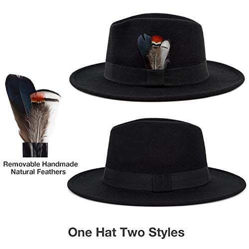 Classic Fedora Hats for Men & Women Wide Brim Felt Hat Panama Dress Fedora Hat - color: A-black, size: Large-X-Large