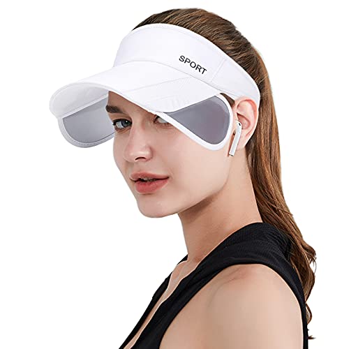 Peicees Wide Brim Visor Hat for Women Golf Visor Cap Sun Protection Hat for Beach Garden Tennis Running Sunshade Hat - color: White