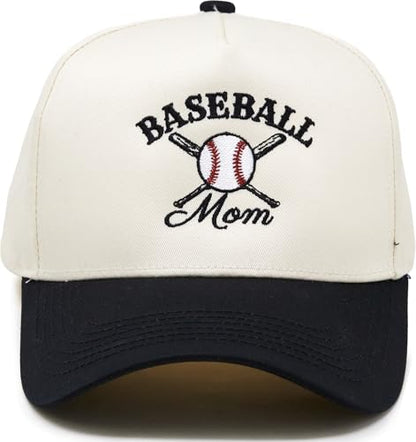 Funky Junque Trucker Snapback Hat - color: Baseball Mom - Black/Beige
