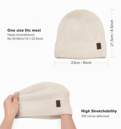 Wmcaps Winter Beanie for Men Women, Soft Warm Fleece Lined Knit Hat - color: Cream White