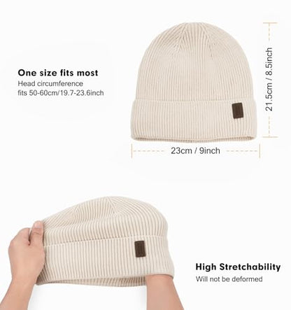 Wmcaps Winter Beanie for Men Women, Soft Warm Fleece Lined Knit Hat - color: Cream White