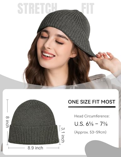 vidsel 50% Wool Thick Beanie Hat Men Women, Seamless Cuffed Winter Knit Cap - color: 1pcs Dark Grey