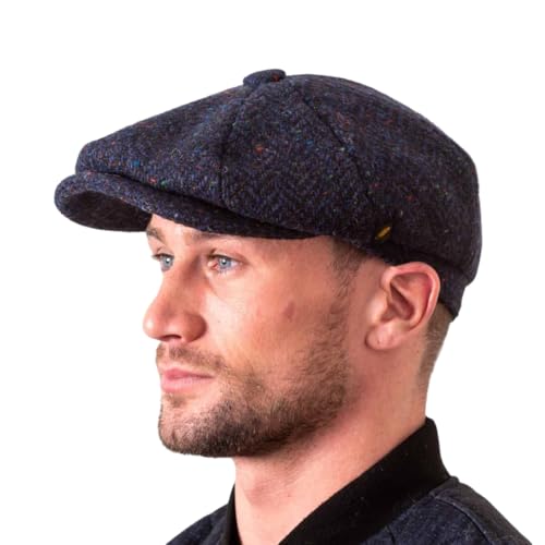Hatman of Ireland Men's 100% Kerry Woollen Mills Tweed 8 Piece Cap Irish Newsboy Hat, Made in Ireland - color: Navy, size: Medium