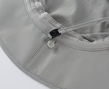 Home Prefer Outdoor UPF50+ Mens Sun Hat with Neck Flap Womens UV Protection Hat Wide Brim Safari Fishing Hiking Gardening Hat - color: Light Grey