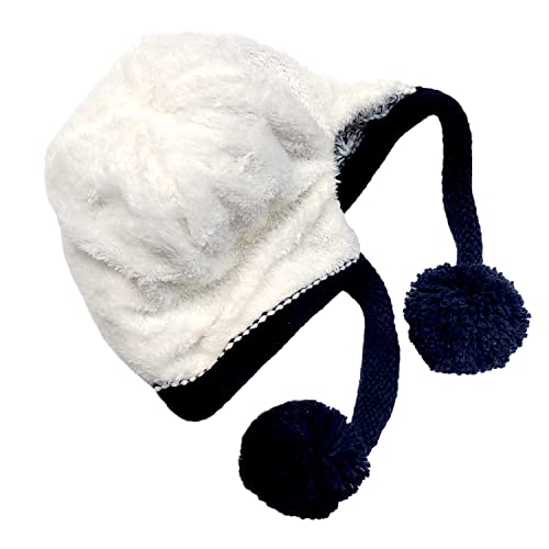 HUAMULAN Women Winter Sherpa Knit Beanie Hat Fleece Lined Ear Flaps - color: White Black