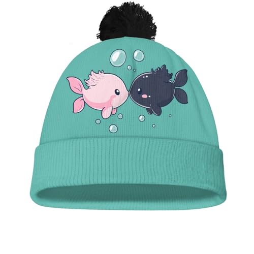 Girls Boys Winter Warm Knit Beanie Pompom Elasticity Slouchy Hat Skull Caps for Childrens - color: Love Fish