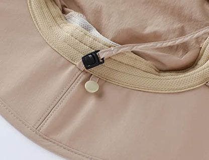 Home Prefer Outdoor UPF50+ Mens Sun Hat with Neck Flap Womens UV Protection Hat Wide Brim Safari Fishing Hiking Gardening Hat - color: Milky Khaki