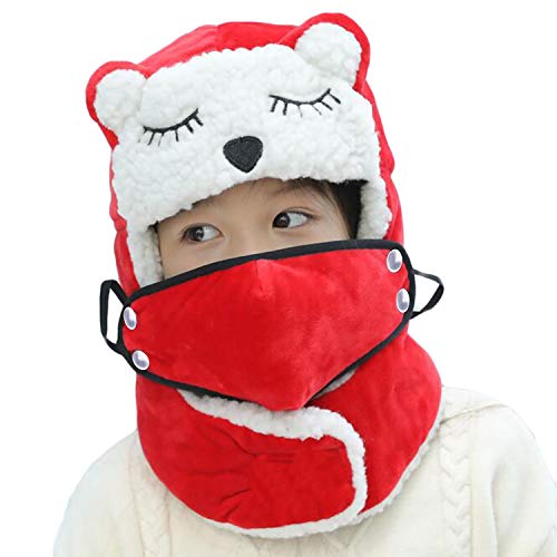 Cute Kids Winter Hat Baby Boy Girl Windproof Ski Mask Balaclava Trapper Cap Fur Fleece Warm Earflap Beanie Snow Hat - color: Red