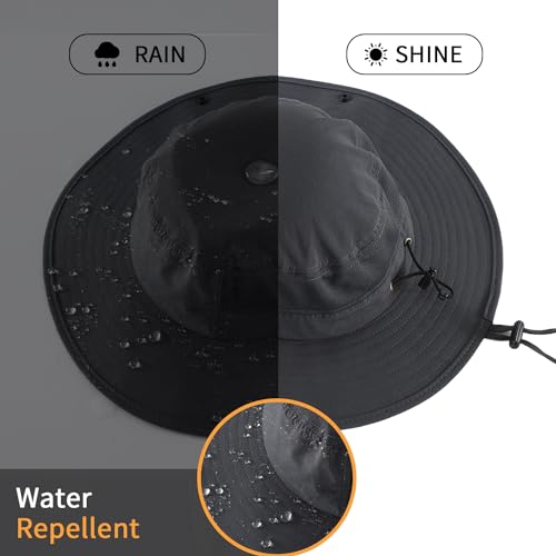 Home Prefer UPF50+ Mens Sun Hat Wide Brim Womens UV Protection Beach Bucket Hat for Fishing Hiking Snap Up Cowboy Hat - color: Dark Grey