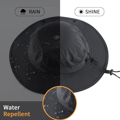 Home Prefer UPF50+ Mens Sun Hat Wide Brim Womens UV Protection Beach Bucket Hat for Fishing Hiking Snap Up Cowboy Hat - color: Dark Grey