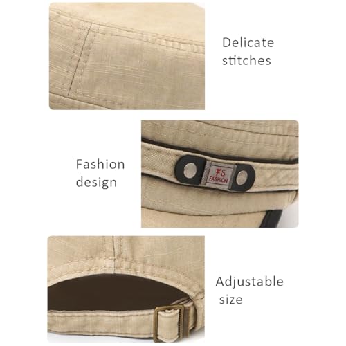 Cadet Army Hat 2 Pieces Flat Top Cap Unisex Military Hat for Women Men - color: Army Green E + Beige E