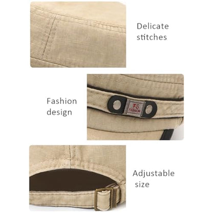 Cadet Army Hat 2 Pieces Flat Top Cap Unisex Military Hat for Women Men - color: Army Green E + Beige E