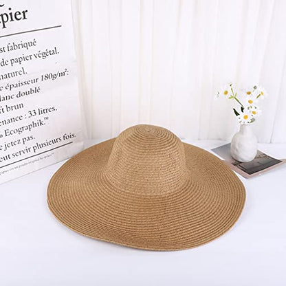 Big Beach Hats for Women Foldable Summer Wide Brim Packable Oversized Sun Hat Lady Girl Travel Straw Cap - color: Light Coffee