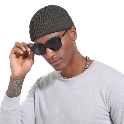 ROYBENS Wool Fisherman Beanies for Men Knit Short Watch Cap Winter Warm Hat - color: 4pcs-black, Dark Gray, Army Green, Yellow