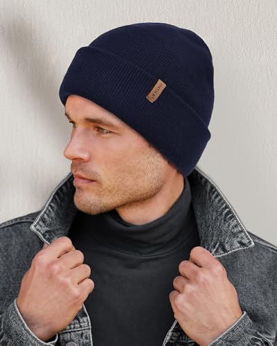 FURTALK Mens Winter Fleece Lined Knit Cuffed Beanie - color: Navy
