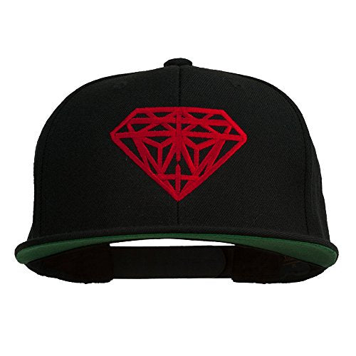Big Diamond Outline Embroidered Flat Bill Black Cap - color: Red