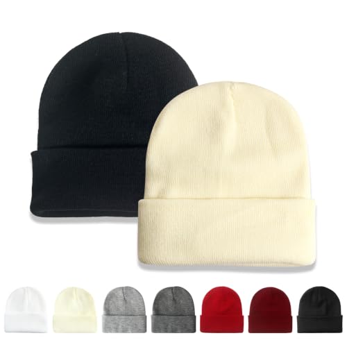 NPQQUAN 2 Packs Beanie for Men Women Winter Hats for Mens Beanie Skull Cap - color: Black+beige
