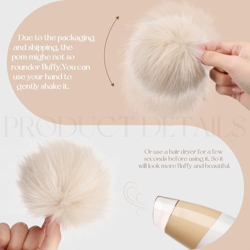 Tatuo 16 Pcs Faux Fur Pom Poms for Hats, Beige - color: Beige