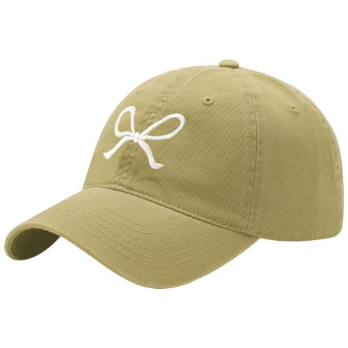 Unisex Bow Embroidery Baseball Cap Adjustable Outdoor Mom Sun Hat - color: Khaki