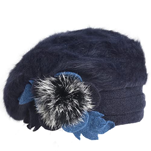 VECRY Women's 100% Wool Bucket Hat Felt Cloche Beret Dress Winter Beanie Hats - color: Angola Navy