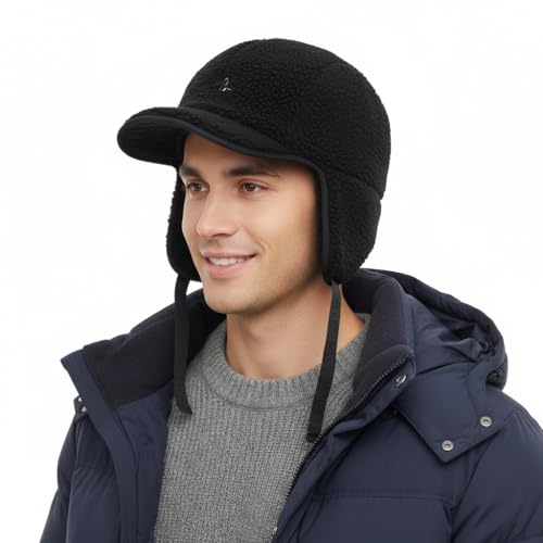 Unisex Winter Warm Aviator Earflap Hat Double-Side-Wear Sherpa Lined Trapper Hat Pilot Cap Outdoor Ski Hunting Cycling - color: Black