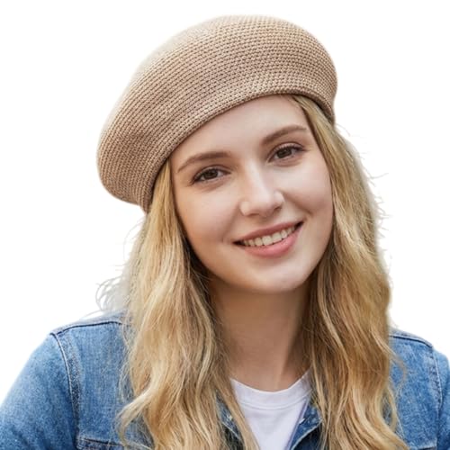 Summer Beret Hat for Women, French Style Cotton Beanie Hat - color: Beige