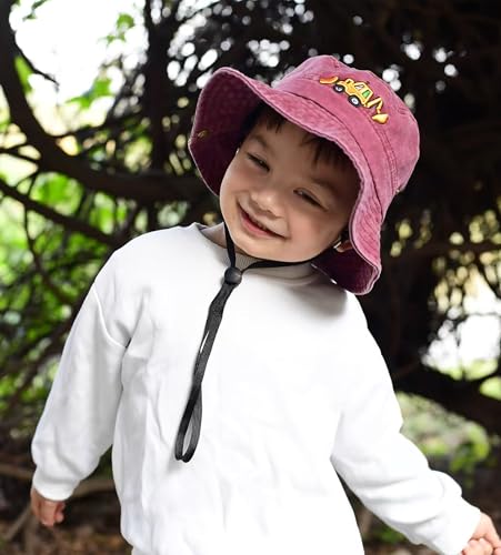 Safari Kids Sun Hat Bucket Boys Excavator Beach UPF 50+ Fishing Hat Toddler Girls Boonie Cap for 2-8T - color: Wine Red