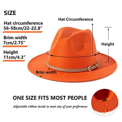 Lisianthus Women Classic Felt Fedora Wide Brim Hat with Belt Buckle - color: Carroty